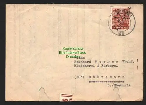 h5966 SBZ Handstempel Bezirk Chemnitz Brief 28.6.48 24 Pfg Faltbrief Rechnung