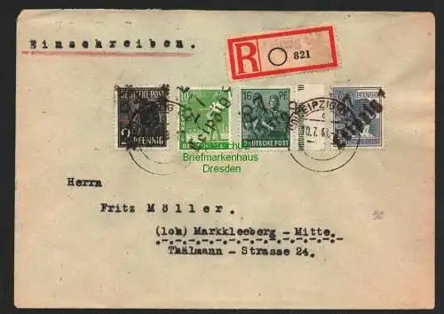 h6023 SBZ Handstempel Bezirk 27 Leipzig C2 R-Brief 821 Einschreiben 10.7.48