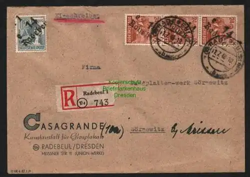 h6176 SBZ Handstempel Bezirk 14 Radebeul 1e 12, 3x 24 170 174 Brief Einschreiben