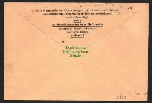 h5999 SBZ Handstempel Bezirk 27 Leipzig Postscheckbrief 10.7.48 an PSchA Leipzig