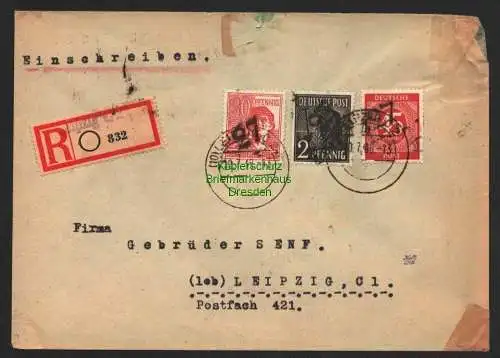 h6005 SBZ Handstempel Bezirk 27 Leipzig 14 Orts-R-Brief 10.7.48 mit Ziffer 45 