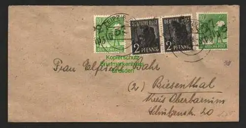 h5998 SBZ Handstempel Bezirk 27 Markkleeberg 1a 2x 2 Pfg. 2x 10 Pfg. Leipzig S3 
