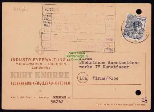 h7037 SBZ Handstempel Bezirk  14 Postkarte Hellerau gepr. BPP