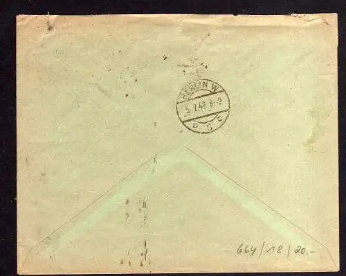 h664 Brief Handstempel Bezirk 20 Bernburg 30.6.48 Einschreiben an Deutsche Wirts