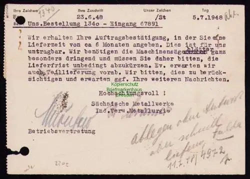 h7022 SBZ Handstempel Bezirk  14 Postkarte Freiberg gepr. BPP