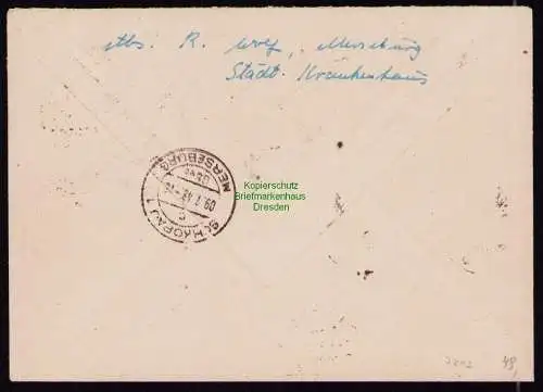 h7213 SBZ Handstempel Bezirk  20 R-Brief Einschreiben Schkopau Merseburg