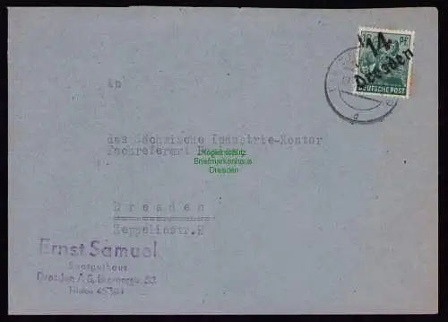 h7088 SBZ Handstempel Bezirk  14 Brief Dresden 1k gepr. F. Müller