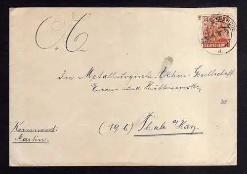 h780 Brief Handstempel Bezirk 20 Wernigerode 5.7.48 an Hüttenwerke Thale Bedarfs