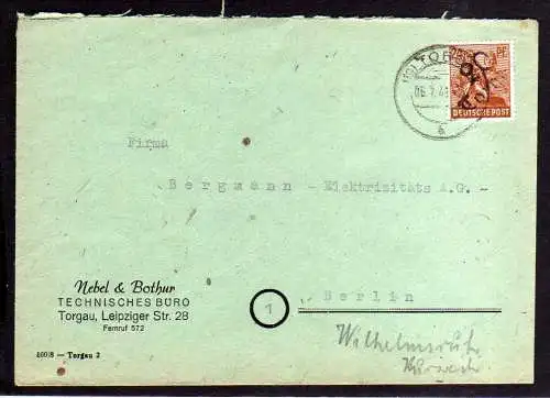 h769 Brief Handstempel Bezirk 20 Torgau 6.7.48 nach Berlin