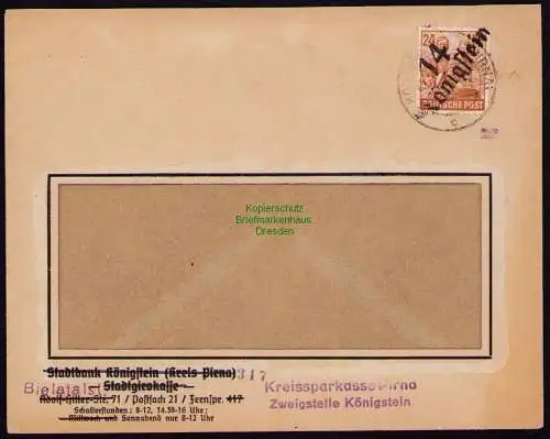 h7045 SBZ Handstempel Bezirk  14 Brief Königstein gepr. BPP