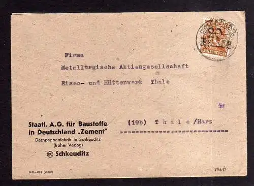 h757 Brief Handstempel Bezirk 20 Schkeuditz Dachpappenfabrik Zement früher Vedag