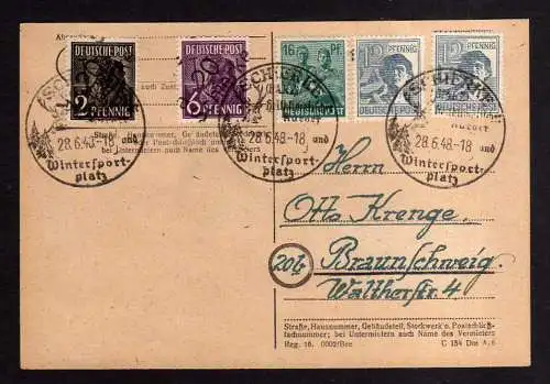 h754 Postkarte Handstempel Bezirk 20 Schierke 28.6.48 + zehnfach