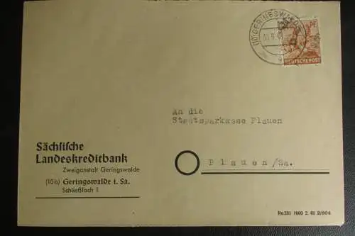 Karte Bezirkshandstempel Bezirk 27 Geyer 2.7.48 Mühlenbauanstalt u. Maschinenfab