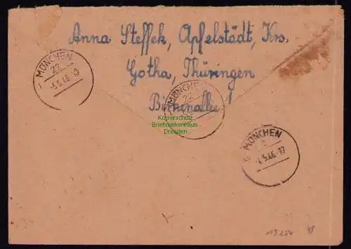 B19254 SBZ Brief Apfelstädt über Arnstadt  1946 an DRK in München