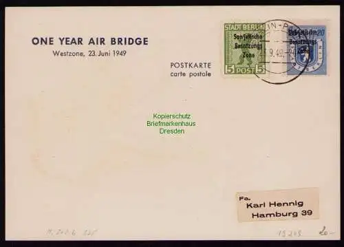B19269 SBZ Berlin Pankow One Year Air Bridge Westzone 1949 Gedenkkarte