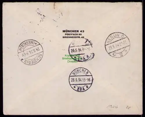 B19246 DR Brief Deutsches Reich München Flugpost Eilboren nach Schwerin 1934