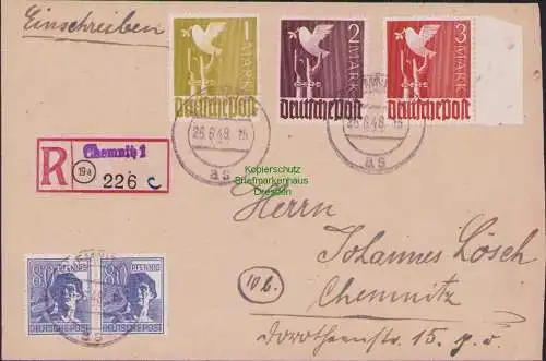B21500 Brief SBZ Zehnfach Frankatur 26.6.48 Währungsreform Zehnfach Chemnitz