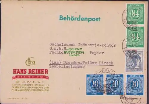 B21507 Brief Zehnfach Frankatur 04.7.48 Sonntag Währungsreform Zehnfach Leipzig
