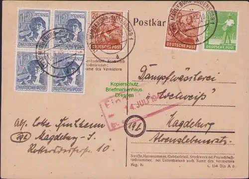 B21509 Postkarte SBZ Zehnfach Frankatur 13.7.48 Währungsreform Zehnfach Magde