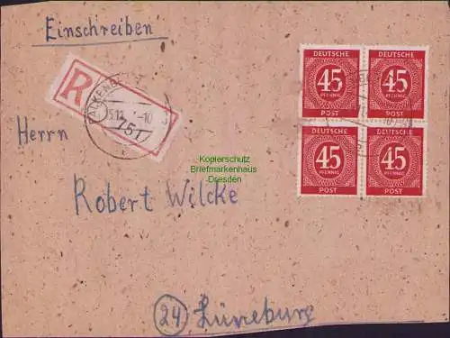 B21514 Briefvorderseite Einschreiben Falkenberg Elster 1947 Not-R-Zettel ohne