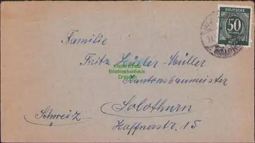 B21515 Brief Alliierte Besetzung 50 Pfg. EF Mannheim Waldhof  Solothurn Schweiz