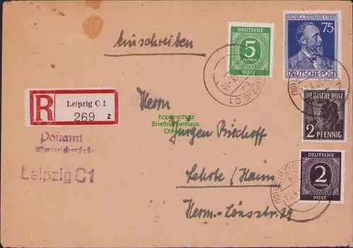 B21518 Brief Alliierte Besetzung Einschreiben  Leipzig C1 1948 nach Lehrte
