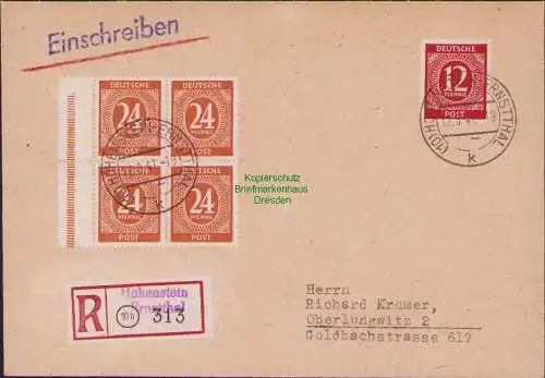 B21522 Brief Alliierte Besetzung 4x 925 aus MH Einschreiben 1947 n. Oberlungwitz