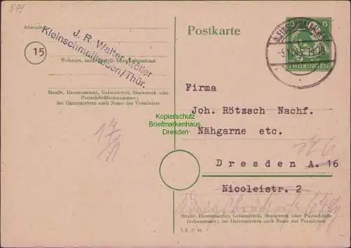 B21528 Ganzsache Thüringen Kleinschmalkalden 1945 nach Dresden