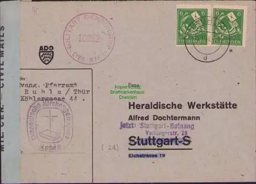 B21533 Brief Thüringen Ruhla Ev. Kirchgemeinde nach Stuttgart mit amerikanischer