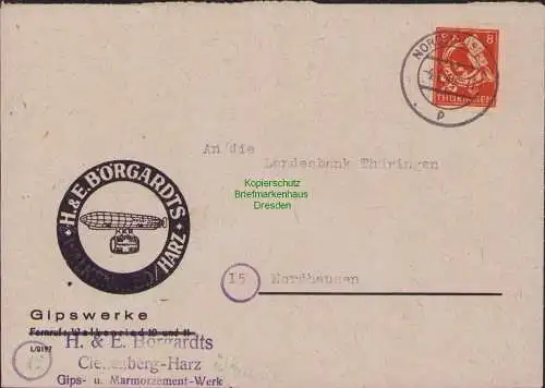 B21535 Brief Nordhausen Thüringen 96 A X EF Ortsbrief Landesbank 1946 Zeppelin