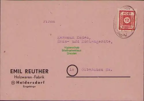 B21540 Brief SBZ Ostsachsen 60 Bahnpost Chemnitz - Neuhausen 1946