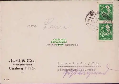 B21542 Brief SBZ Thüringen Bahnpost Erfurt - … 1946