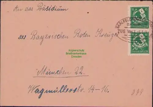 B21543 Brief SBZ Thüringen Bahnpost Saalfeld Saale - … 1946