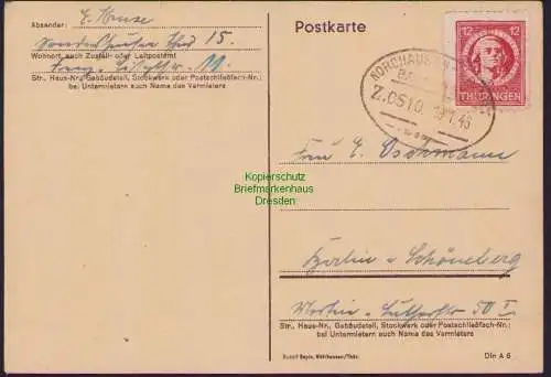 B21545 Postkarte SBZ Thüringen Bahnpost Nordhausen - Erfurt 1946