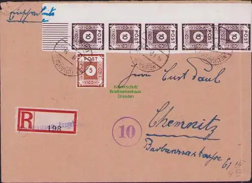 B21554 Brief SBZ 42, 5x 45 Ostsachsen Einschreiben Neuhausen Erzg. nach Chemnitz