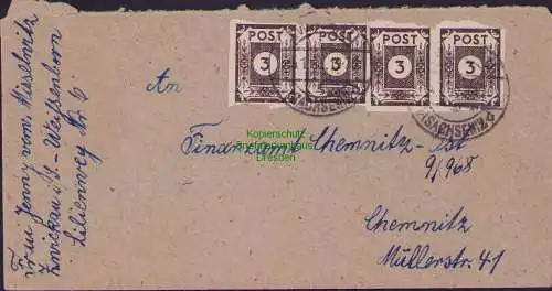 B21556 Brief SBZ 4x 51 tx MeF Ostsachsen Zwickau an Finanzamt Chemnitz 1946