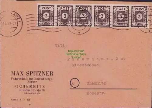 B21559 Brief SBZ 6x 51 tx MeF Ostsachsen Max Spitzner an Finanzamt Chemnitz 1946