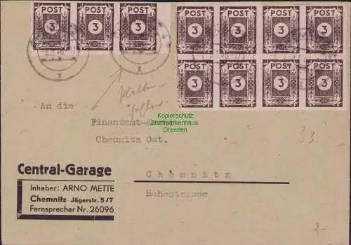 B21564 Brief SBZ 11x 51 tx MeF 1x Pattenfehler XIII Ostsachsen an Finanzamt 1946