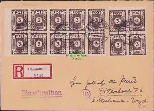 B21565 Brief SBZ 14x 51 tx MeF 1x Type II Ostsachsen Chemnitz 1946 Einschreiben