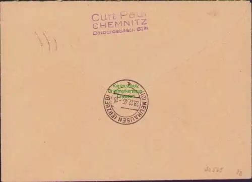 B21565 Brief SBZ 14x 51 tx MeF 1x Type II Ostsachsen Chemnitz 1946 Einschreiben