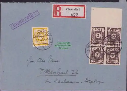 B21568 Brief SBZ Ostsachsen 4x 51 tx , 53 Einschreiben Chemnitz 1946 Dittersbach