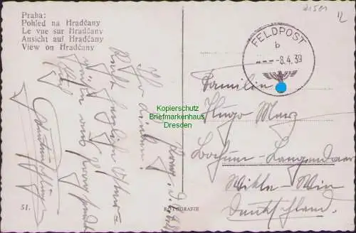 B21581 AK Prag Praha Hradcany deutsche Feldpost 1939