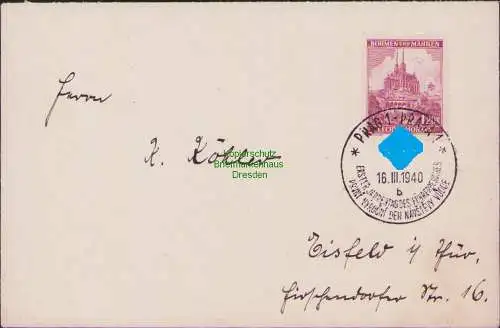 B21582 Brief Böhmen & Mähren Prag Praha 1940 Erster Jahrestag des Besuches