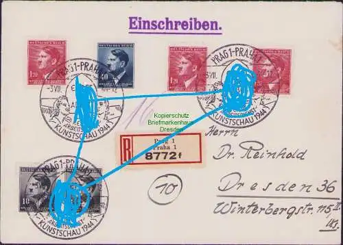 B21584 Brief Böhmen & Mähren Prag Praha Kunstschau Einschreiben 1944 n. Dresden