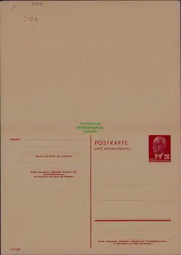 B21613 DDR Ganzsache Pieck P 61 I ungebraucht