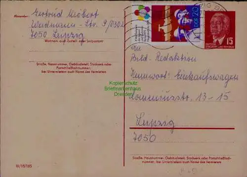 B21629 DDR Ganzsache Pieck P 65 Aufbrauch 1990 Leipzig als Ortskarte