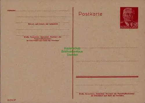 B21635 DDR Ganzsache Pieck P 69 ungebraucht
