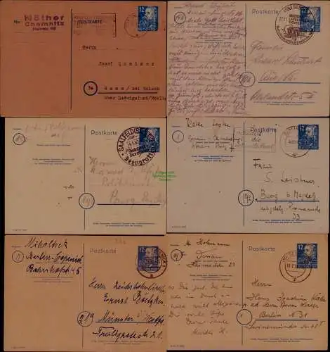 B21638 DDR Ganzsache 8x P 36 gebraucht , 1x GAA auf Postkarte