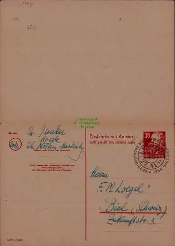 B21645 DDR Ganzsache P 39 Debria Leipzig 1950 nach Biel Schweiz