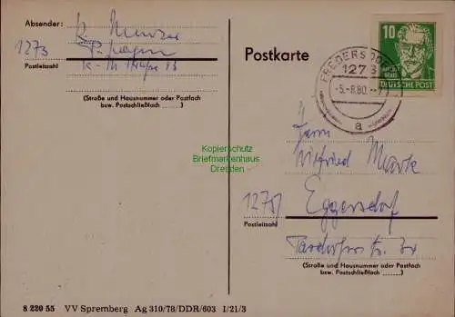 B21651 DDR Ganzsachenausschnitt aus P 41 Fredersdorf 1980 spät unbeanstandet ver